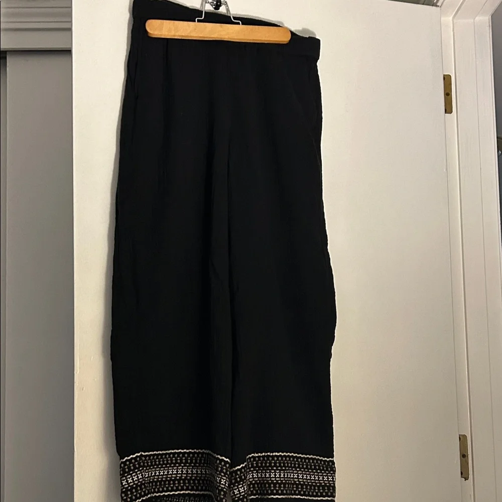 J. Jill Black Wide Leg Pants with White Pattern - Picture 1 of 5
